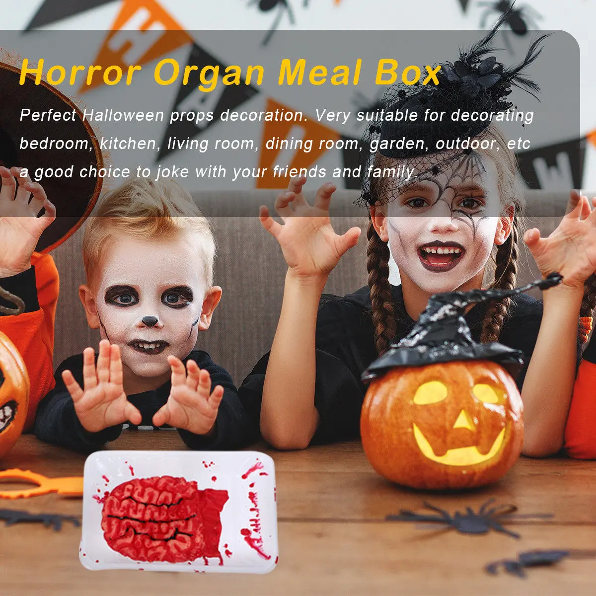 

1Pcs Realistic Fake Severed Brain Prop Halloween Organ Lunch Box Scary Broken Body Parts Decor for Bedroom Kitchen Living Room