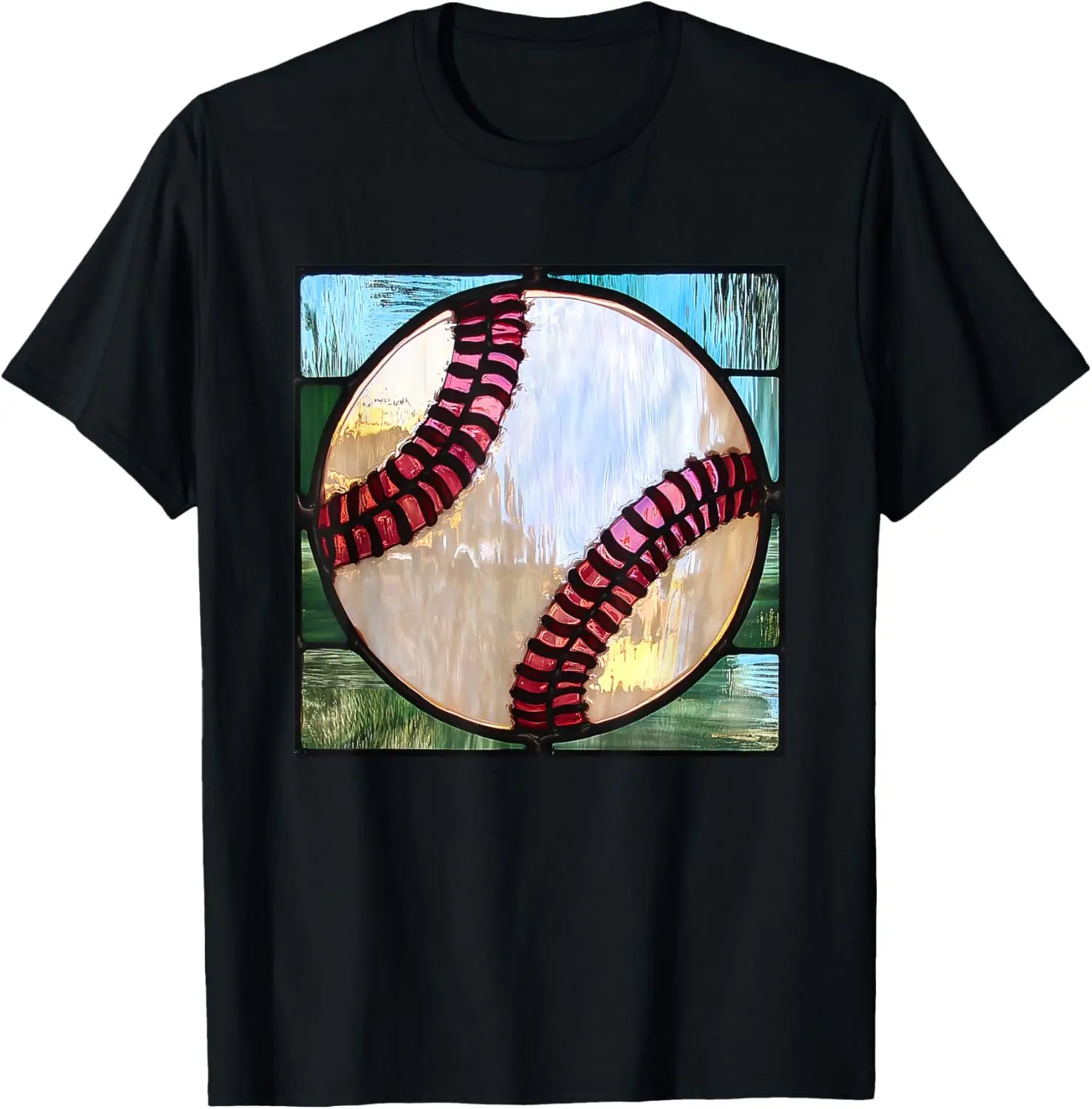 Baseball Ball Stained Glass Pattern Print T-Shirt