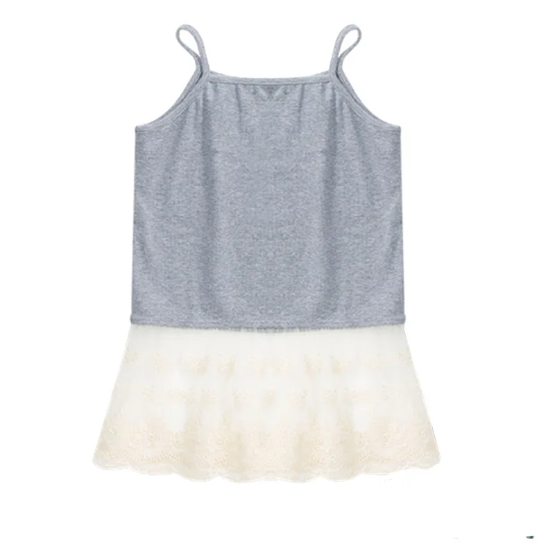New Summer Teen Girl Cotton Vest Lace Bottoms Kids Child Fashion Off-Shoulder Crop Tops Streetwear Age 5 6 7 8 9 10 11 12 13 14Y