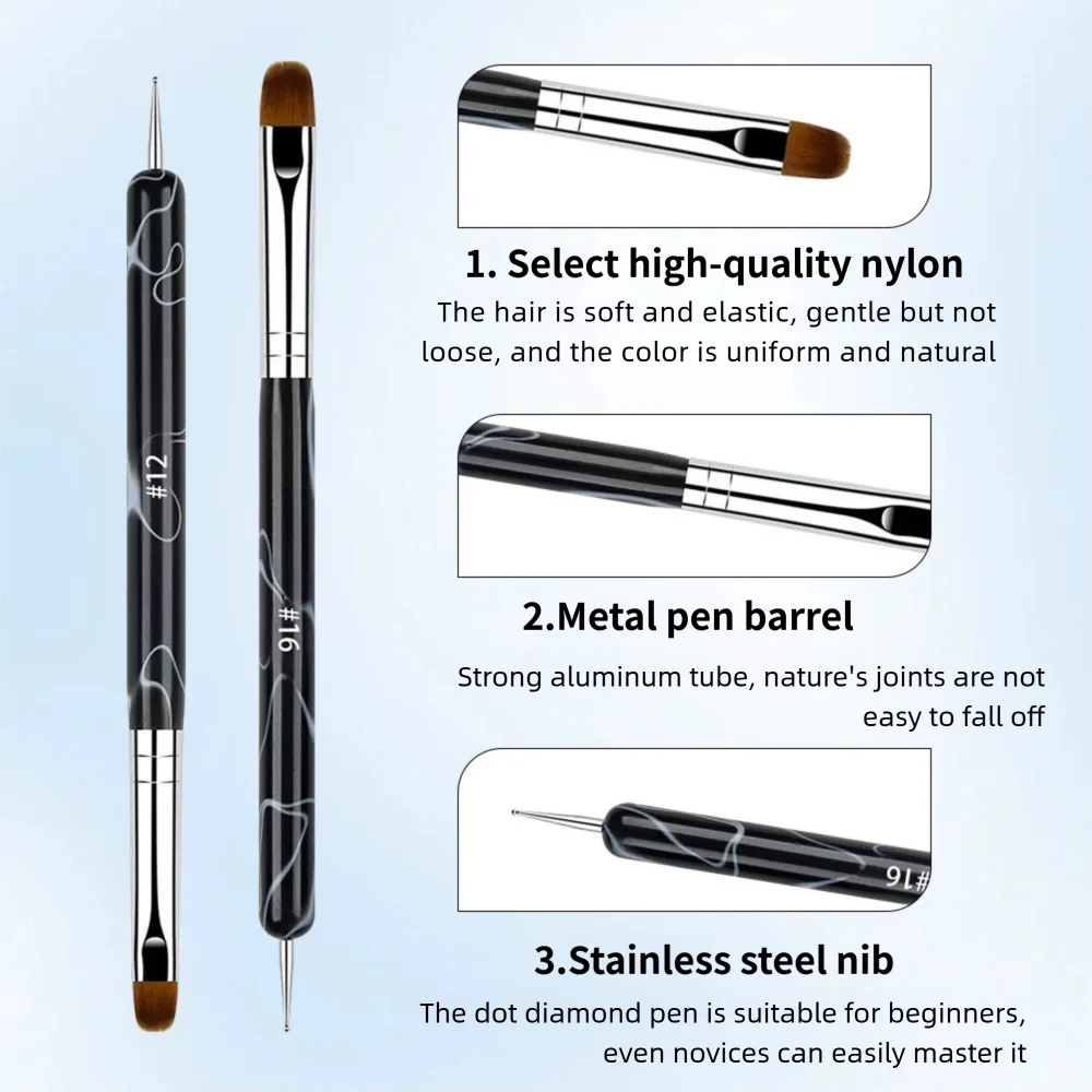 4PCS French Nail Art Brushes Set - Two Way Nail Art Brush with Dotting Tool for Cuticle Clean Up & Nail Art Design