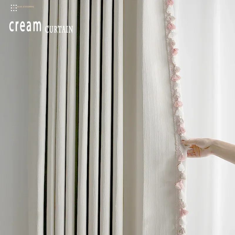 French Window Balcony Window Customized FinishThickened Chenille Cream White Jacquard Velvet Curtains For Living Room Bedroom