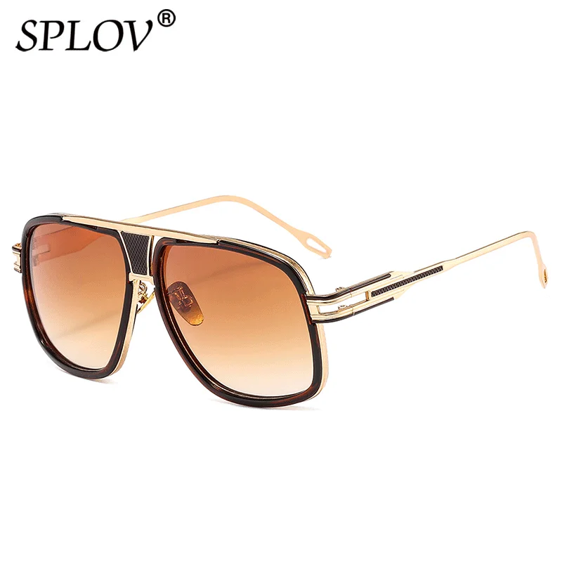 Vintage Oversized Square Sunglasses Men Luxury Brand Designer Metal Driving Shades Steampunk Eyewear Trendy Males Glasses UV400