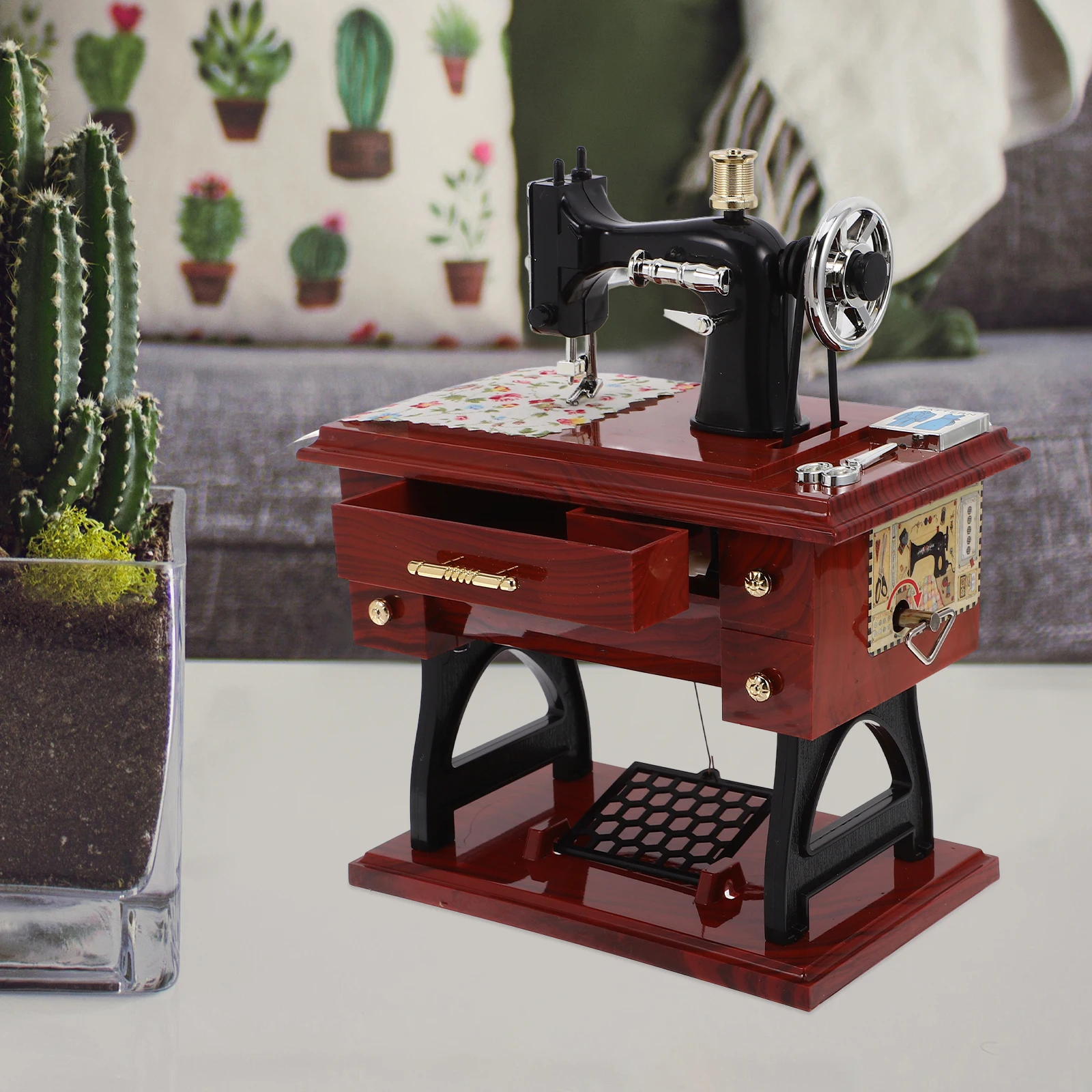 

Vintage Sewing Machine Music Box Design Mechanical Melody Ornament Home Décor Creative Gift For Birthday Wedding