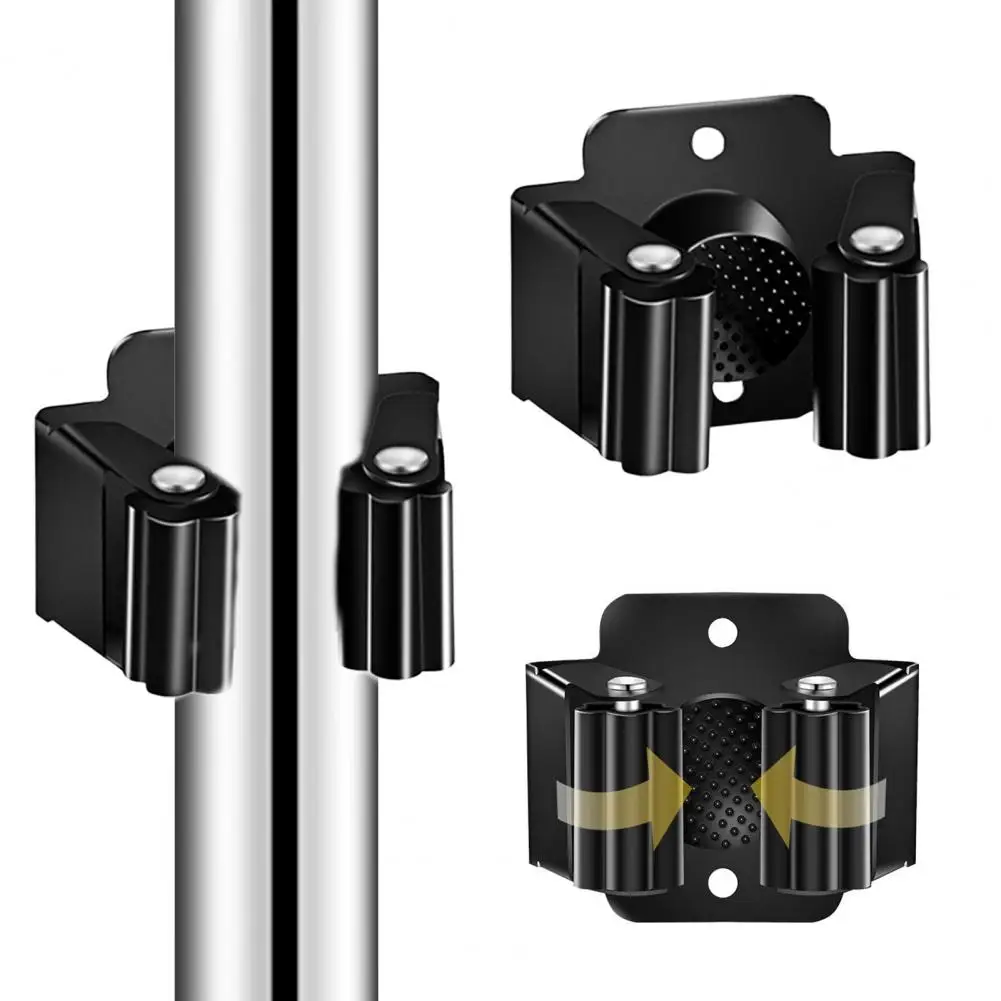 

Wall Mount Broom Holder Non-Slip Design Simple Installation Stainless Steel Heavy Duty Mop Holder Broom Hanger with Screws