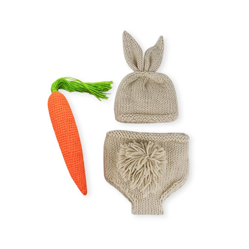 Newborn Photography Props for Baby Boy Girl Photo Outfits Knitting Pant Hat Radish Shooting Costume Romper Baby Photoshoot Outf