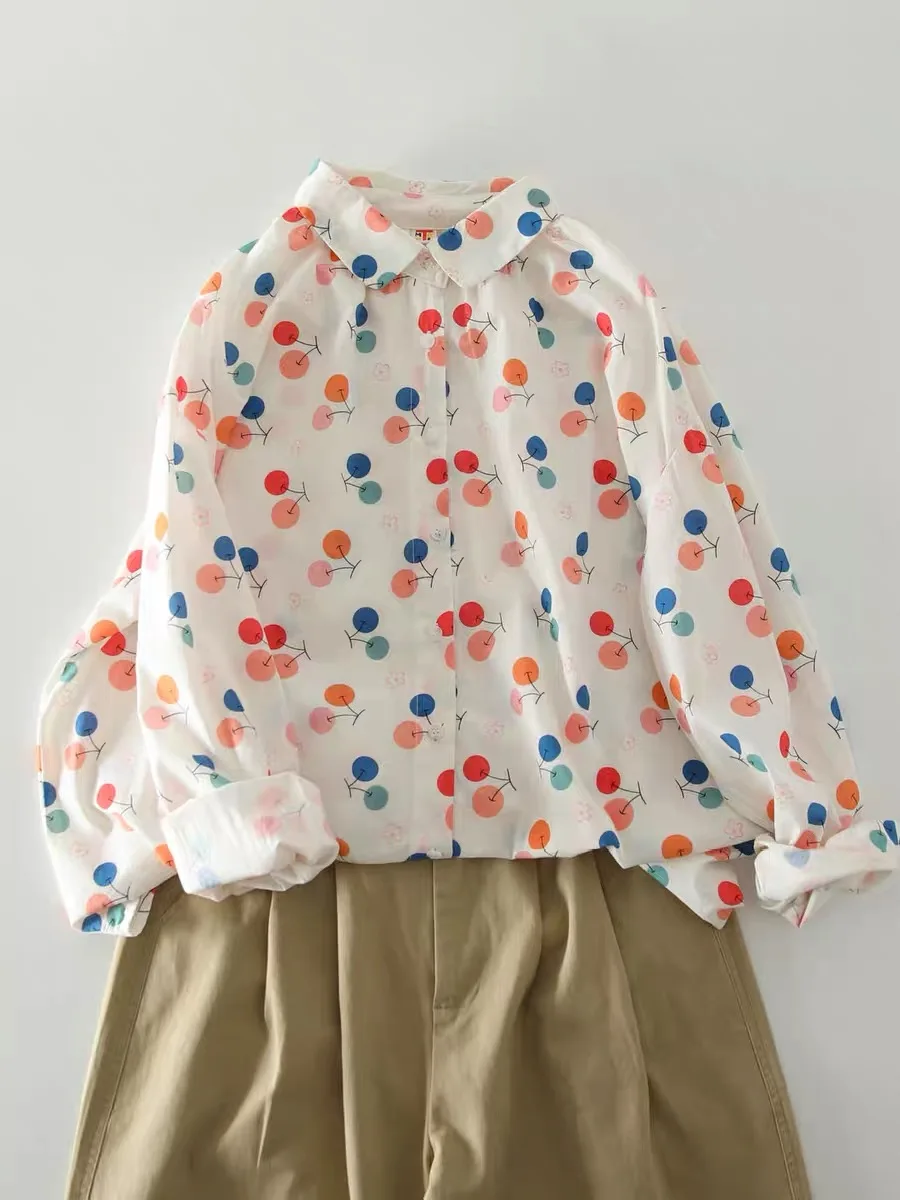 

Fre Floral Long Sve Cotton irt Women's Spring Autumn Casual Layering Slimming Small Stature Blouse