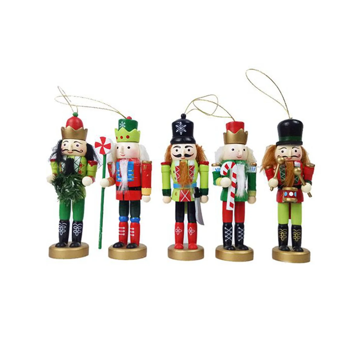 5Pcs 12cm Nutcracker Christmas Soldier Ornament Puppet Christmas Figure Ornament Desk Decoratio