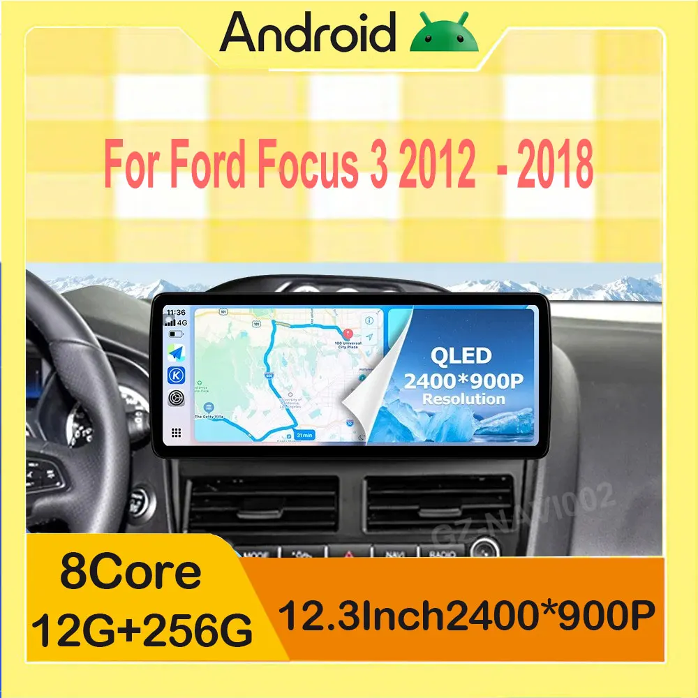 12.3 inch For Ford Focus 3 2012  - 2018 Navigation GPS DSP Android 16 Wireless CarPlay Car Radio Multimedia 4G +WIFI DSP BT Tool