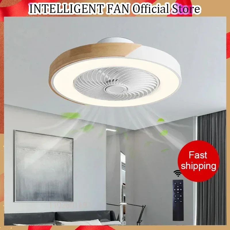 Modern Low Profile Wood Ceiling Fan Light with Remote Control Dimmable 3 Color Timing LED Fan Lamp Indoor ceiling kids light