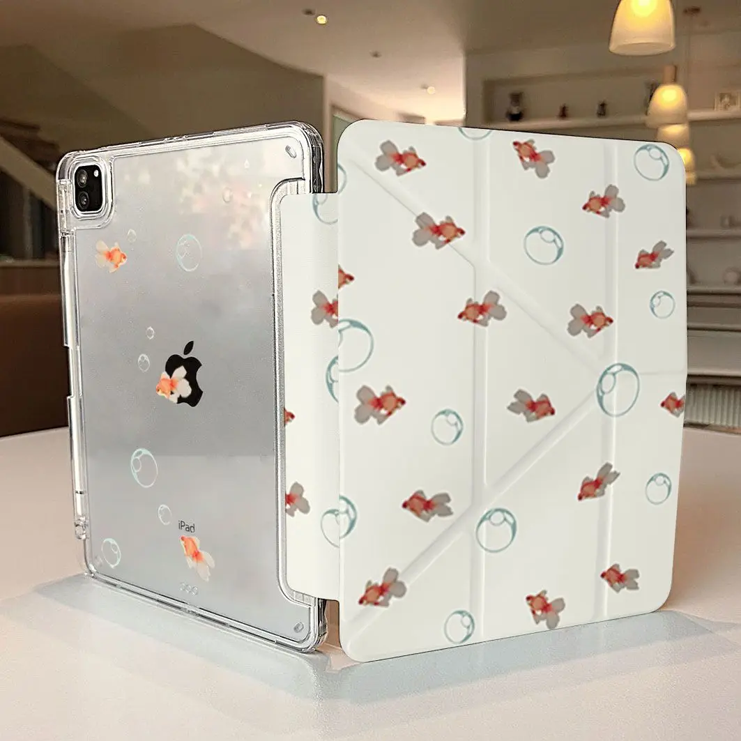 Korean Goldfish Bubbles iPad Case For iPad Pro 11 13in 2025 iPad Pro 12.9in Air7 10th 11th M4/5 MINI 3+y Fold Anti-fall Cover