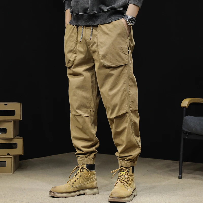 

Classic all-in-one khaki fashion overalls men's new spring and autumn loose Haren pants men's elastic leg casual pants