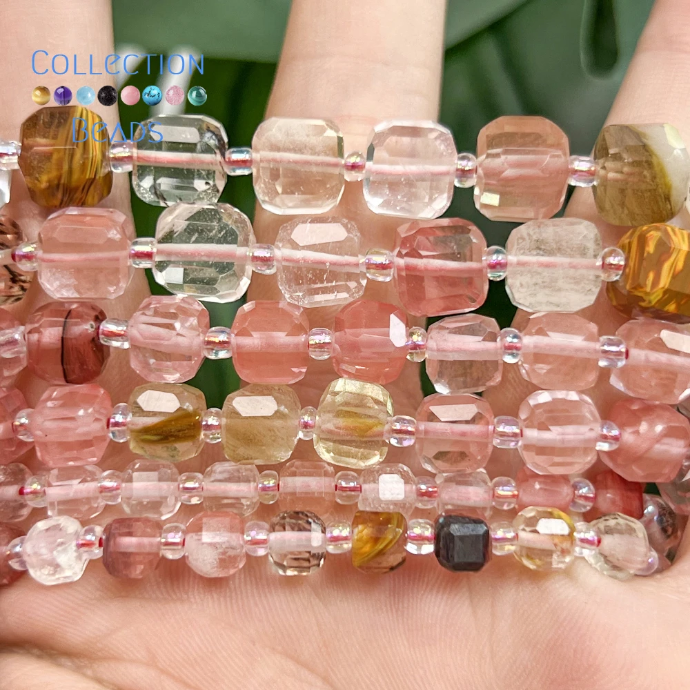 Natürliche 6-10mm Steinperlen aus Rotem Quarz, Würfelförmige Lose Abstandsperlen für Schmuckherstellung, DIY-Armband, Handgemachtes Zubehör, 15 Zoll – Detail 4