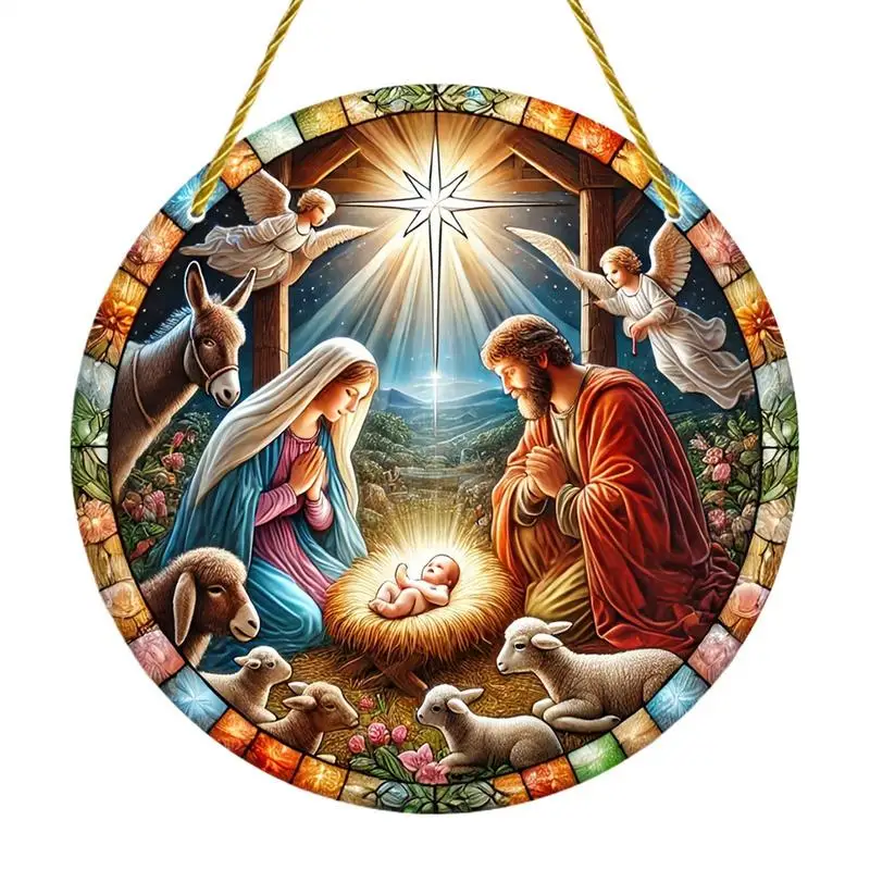 Christmas Nativity Decor Beautifully Crafted Jesus Nativity Scene Sign Religious Jesus And Virgin Mary Discs Acrylic Pendants