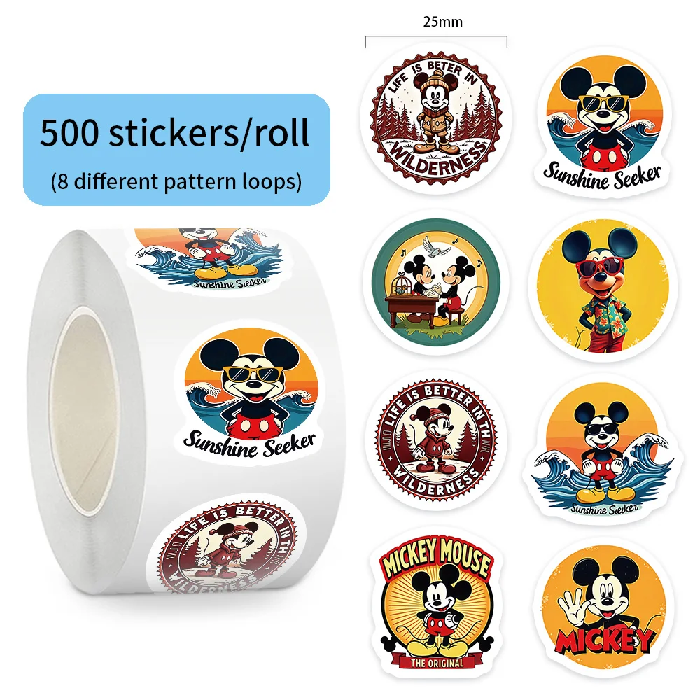 

500pcs/Roll Disney Anime Mickey Mouse Stickers Cartoon Sealing Decals Scrapbook Laptop Phone Kids Reward Sticker Toys Gifts