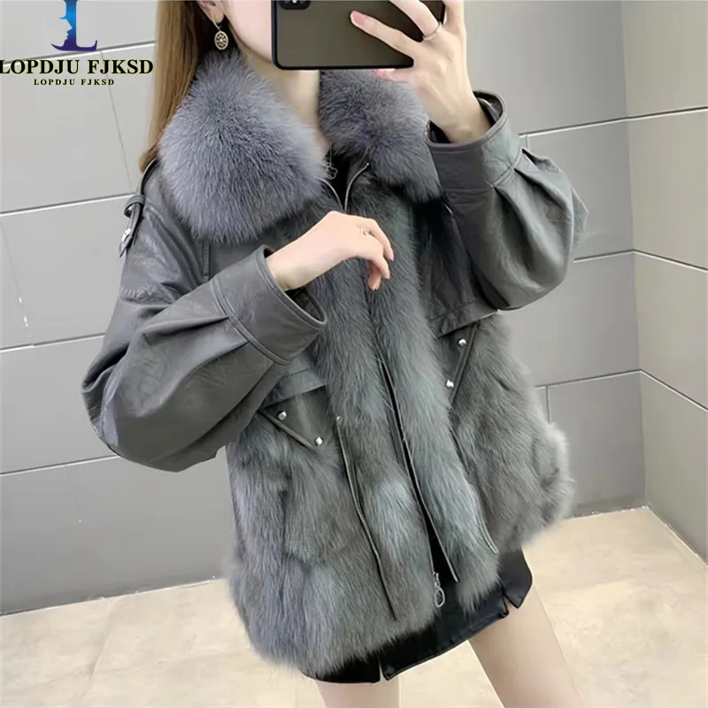 

Women's Winter Faux Fur Coats, Spliced Lace-up Jacket, Long Female Loose Thicken Warm Clothes, High Quality, Promotion, New