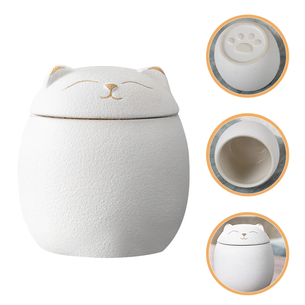 Ceramic Cat Face Storage Jar 120ml Sealed Tea Canister Cute Cookie Container Home Decor Pet Urn Box Nuts Storage Decorative Tea