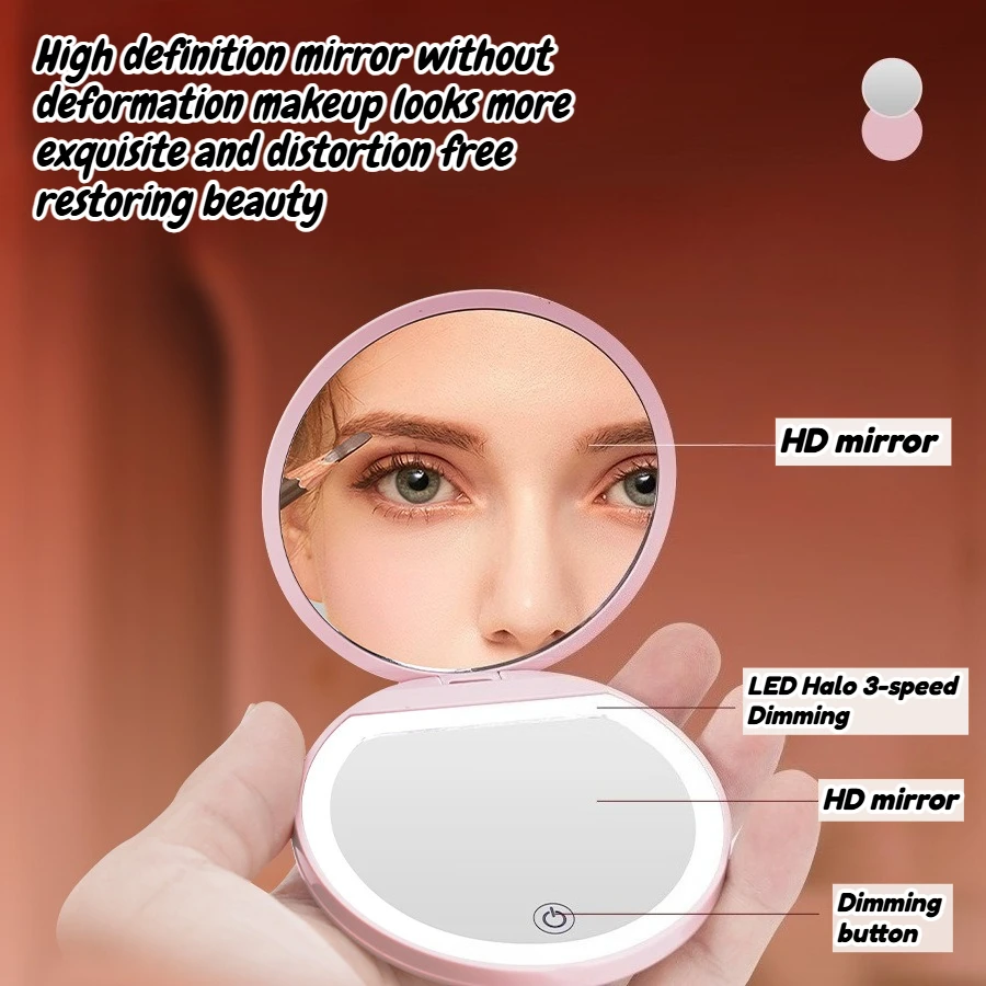 

Portable Fashion Folding LED Light Handheld Pocket Makeup Mirror Port USB Charging Smart Touch Screen Makeup Mirror
