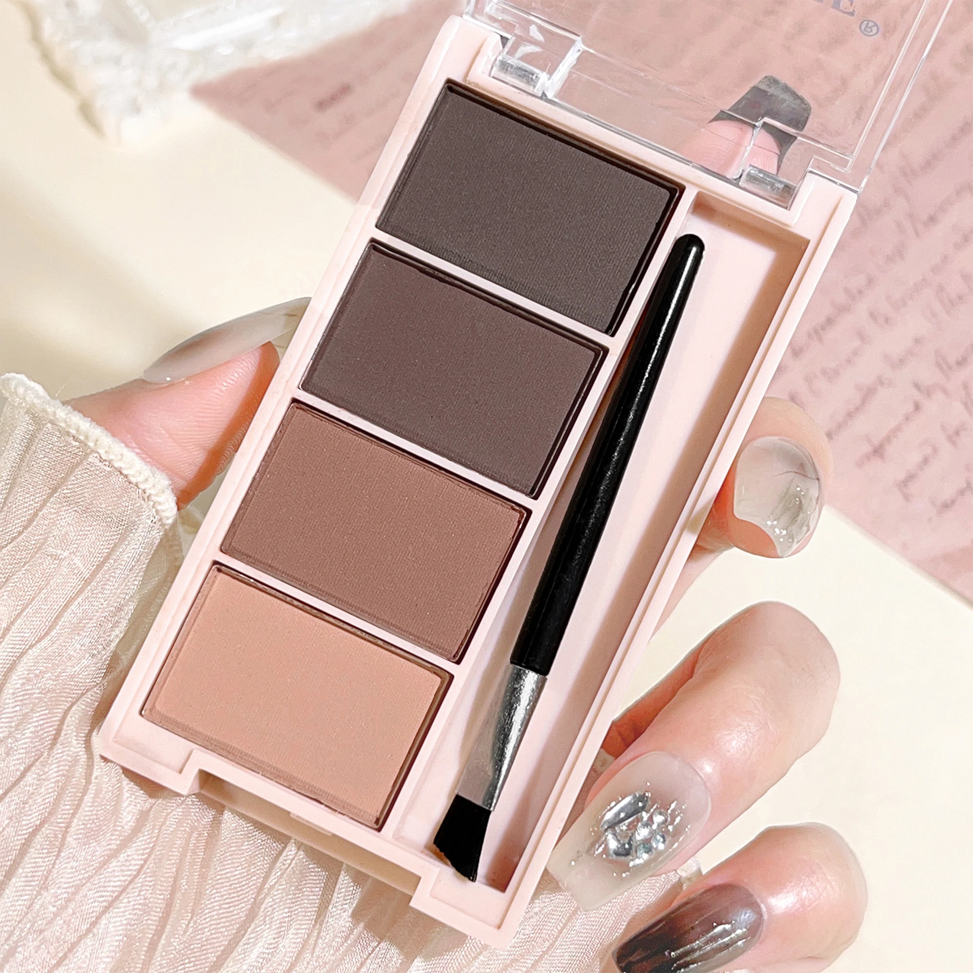 4-color Eyebrow Powder Palette With Eyebrow Brush - Natural Long-Lasting Eyebrow Powder Eyebrow Shape Waterproof and Sweat-proof
