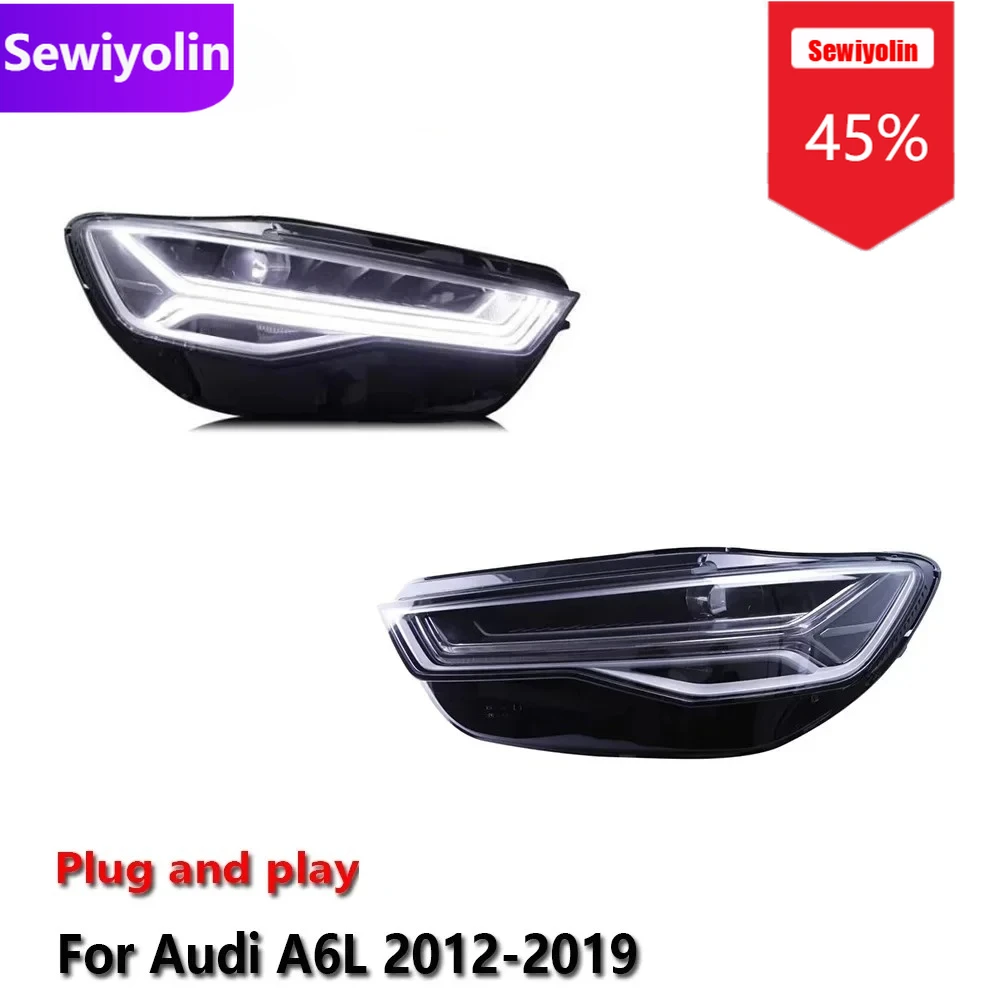 

Автомобильные светодиодные фары DRL в сборе для Audi A6L 2012-2019, противотуманные фары DRL, стоп-сигнал поворота Plug and Play