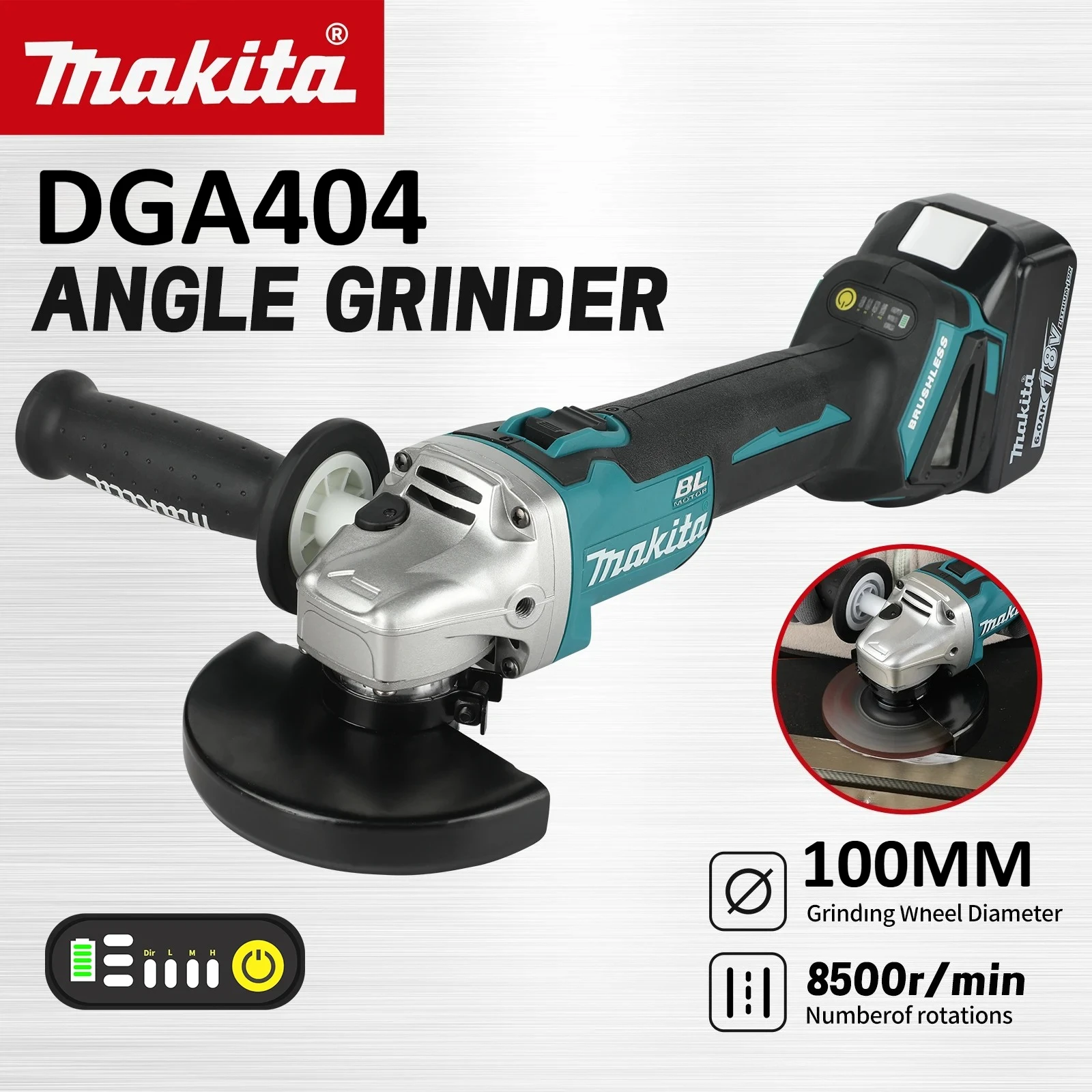 

Бесщеточная угловая шлифовальная машина Makita DGA404 100 мм для металла и дерева, аккумуляторная, для шлифовки, полировки и резки