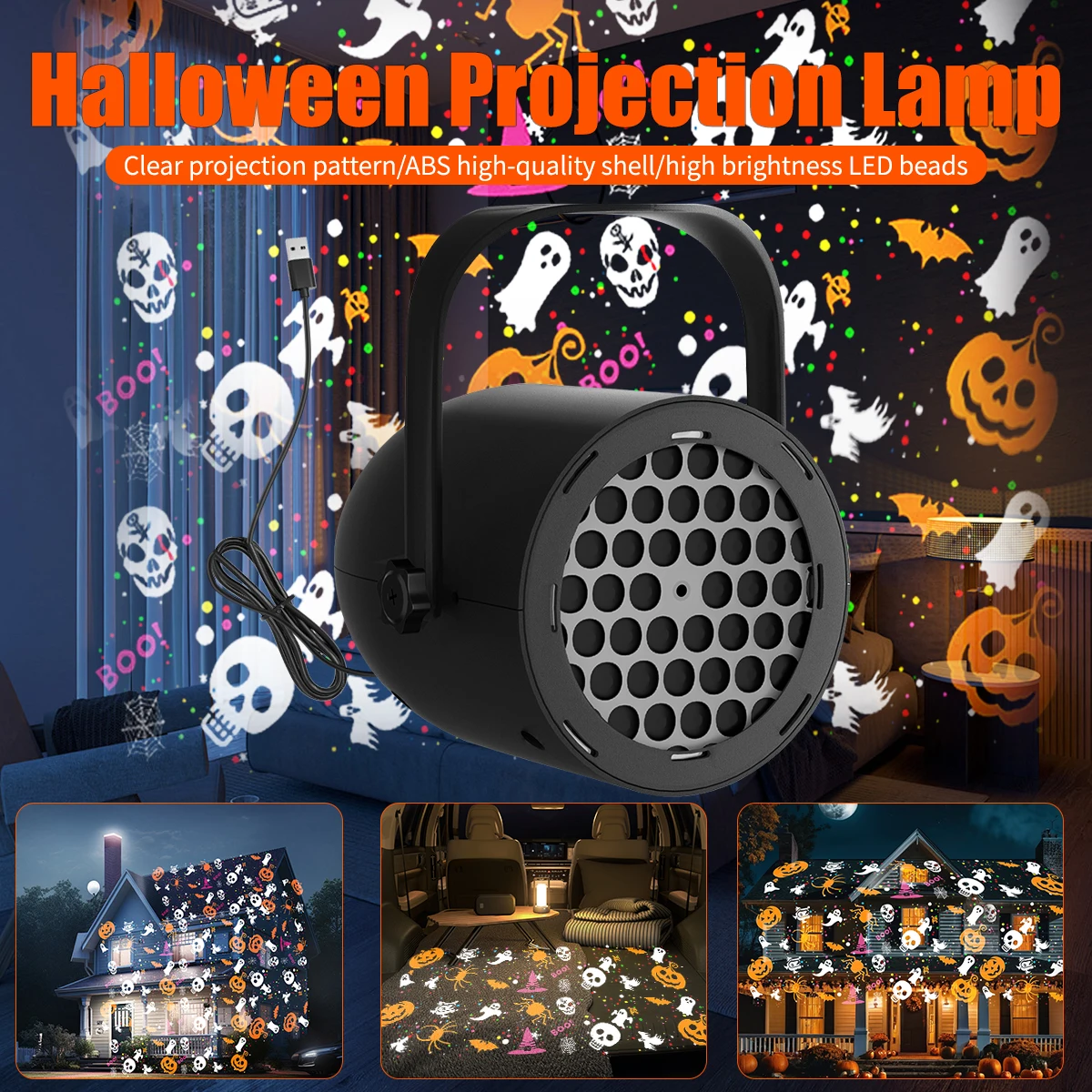 【セール中】LED ハロウィン クリスマス パターン投影ライト USB 5V パーティー装飾ランプ カボチャ ゴースト 雪の結晶 回転プロジェクターランプ