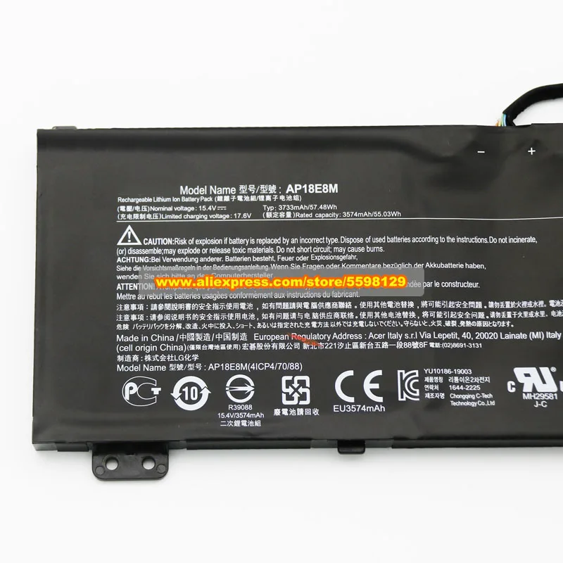 بطارية AP18E8M أصلية لشركة أيسر نيترو 5 AN515 ConceptD 5 CN515 Series Aspire 7 A715-74 حزم بطارية الكمبيوتر المحمول 15.4 فولت 3574 مللي أمبير في الساعة