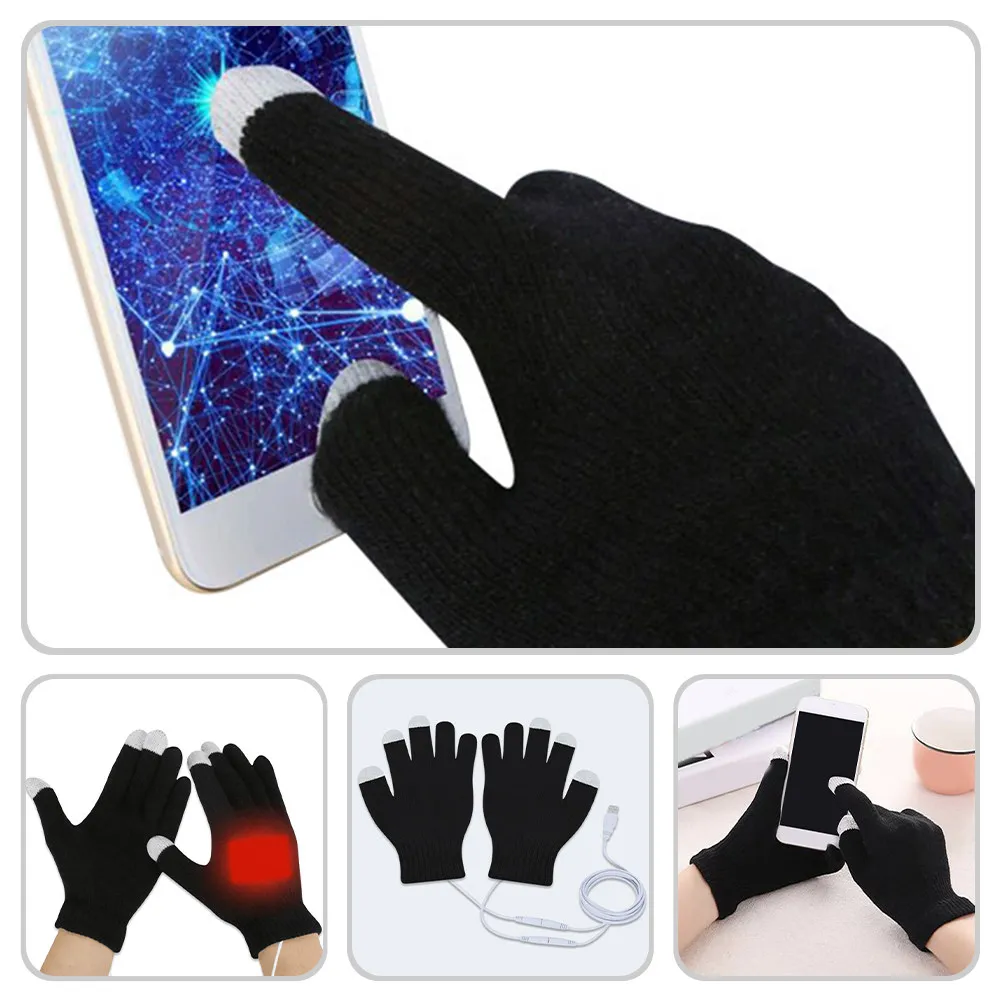 

1 Pair USB Heated Gloves Knitted Warm Glove Windproof Thermal Touchscreen Gloves for Outdoor Sports Skiing Riding