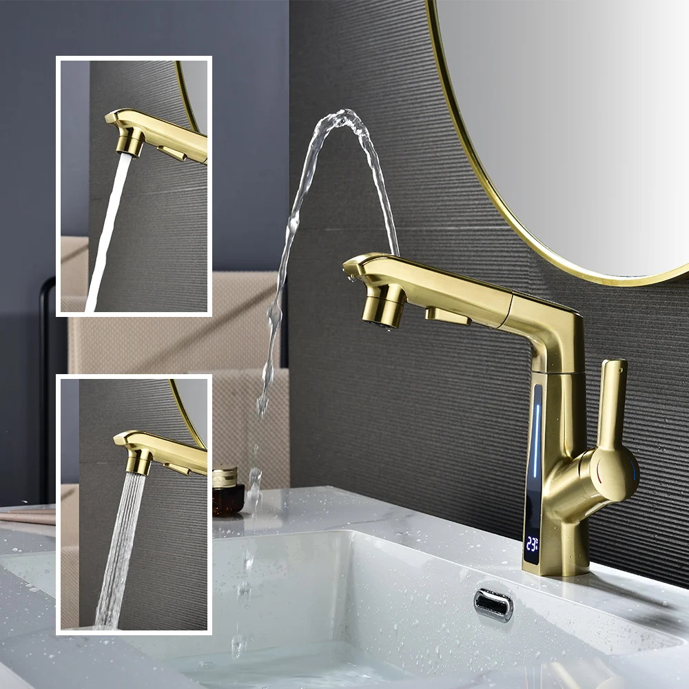 

Luxury Temperature Display Smart Bathroom Sink Faucet Solid Brass Vessel Mixer Water Basin Tap One Hole Vanity Washbasin Faucets