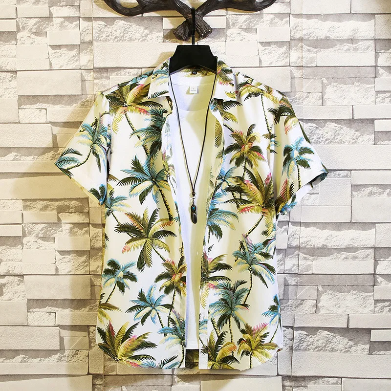 Men's Hawaii Shirt Baroque Floral Palm Beach Shirts Man Casual Tshirt Male Short Sleeve T Shirts Men Holiday Sand Shirt SS32