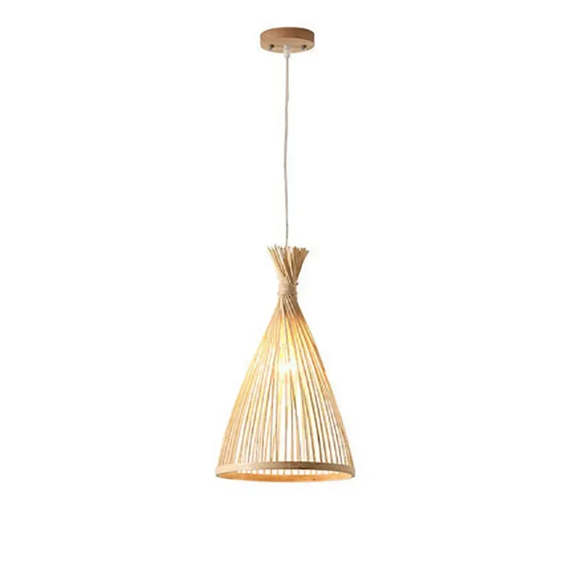 Handmade Vintage Pendant Lamp Bamboo Restaurant Café Chandeliers Wood Base  Bulb Lighting Hotel Bedroom Interior Classical