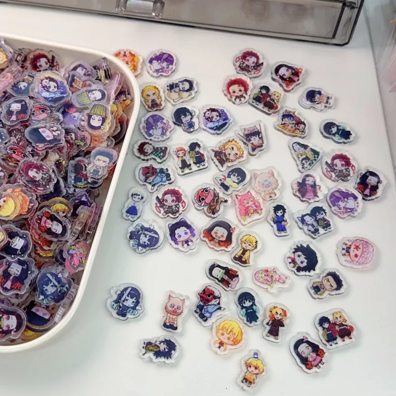 35PCS 악마 슬레이어 크리 에이 티브 주변 아크릴 패치 양면 필름 투명 그림 프레임 반지 높은 아름다움 DIY Accessorie