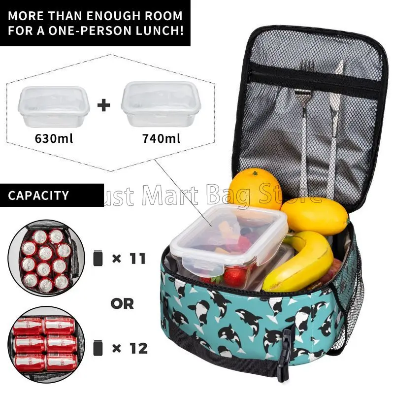 Borsa per il pranzo isolata con stampa Orca Killer Whale Borsa termica Bento riutilizzabile portatile impermeabile Oxford per viaggi, picnic, lavoro