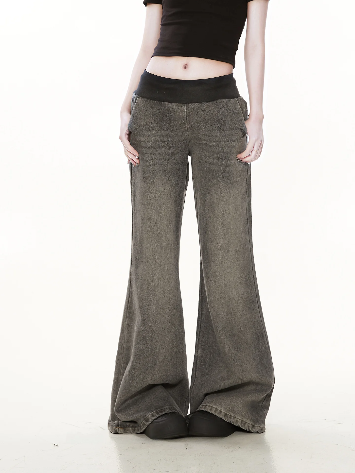 

Retro American Washed Bell Bottom Jeans Women's Spring Autumn Slimming Versatile Micro Flared Pants Trendy Brand Cotton Blend