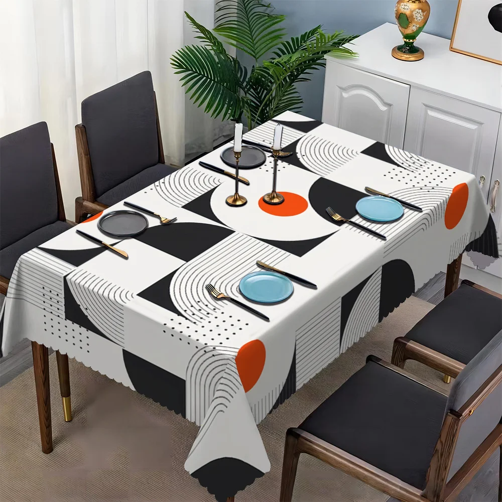 Ins Retro Semicircle Dot Color Block Table Cover Heat Oil Resistant Tablecloth For Household Cafe Apartment Casual Dining Decor