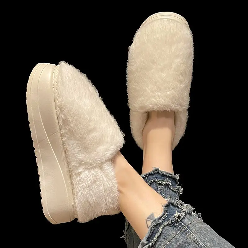 

Женские зимние домашние флисовые тапочки, теплая толстая подошва, уютная плюшевая удобная обувь на закрытом каблуке, увеличивающая рост