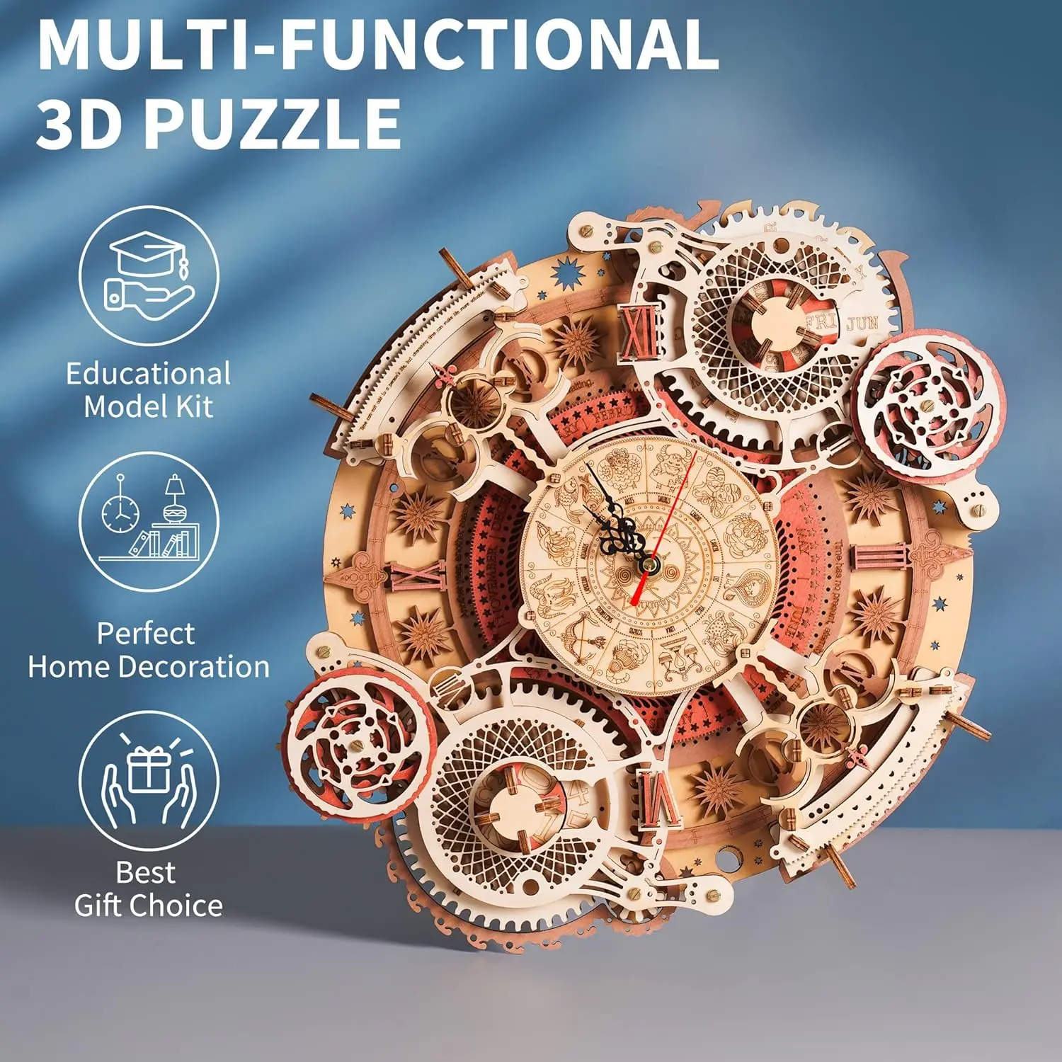 ROKR DIY Mechanical Wooden Steampunk Wall Clock Kit 3