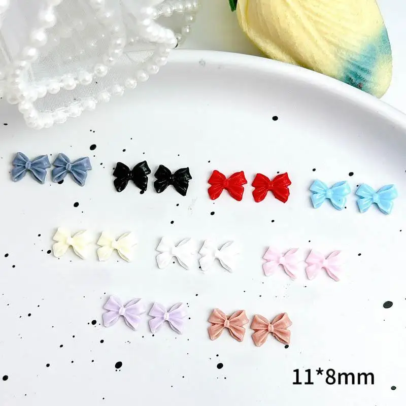 50PCS หวาน Minimalism สีทึบโบว์เล็บ Charms 3D เรซิ่นหลายสีริ้วรอยตกแต่งเล็บเล็บ DIY อุปกรณ์