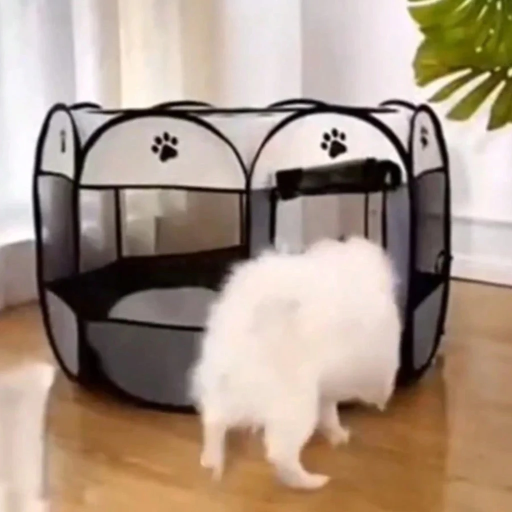 Foldable Pet Playpen with Zipper Door & Mesh Panels, Portable Indoor/Outdoor Kennel for Cats, Dogs