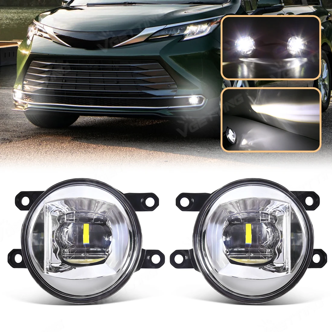 1 Pair Car Fog Lamp Assembly For Toyota Sienna 2021 2022 2023 2024 Front Bumper LED Lens White Foglight With Cable Switch 12V