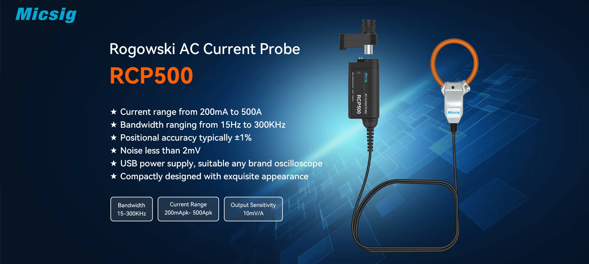 Micsig Rogowski AC Current Probe Oscilloscope Probe High Voltage Differential Probe Kit Portable Multifunction RCP500 SATO1004