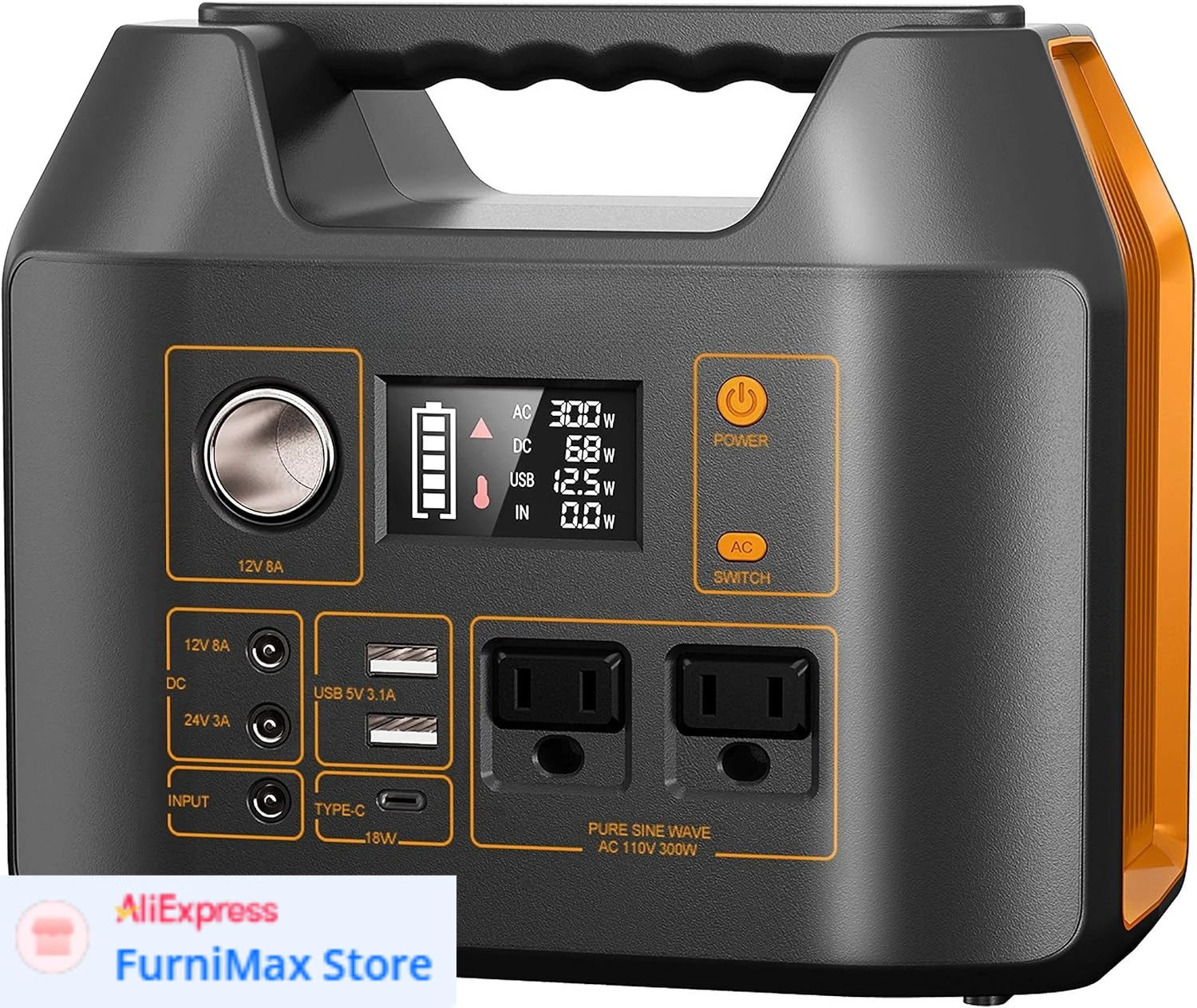 

296Wh Portable Power Station, 110V Pure Sine Wave, 80000mAh Backup Battery Power Supply for CPAP Outdoor Camping