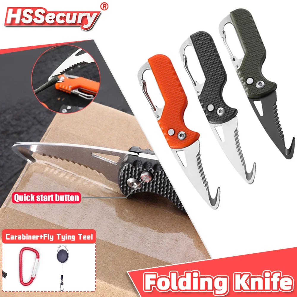 Portable Express Parcel Knife Stainless Fast Serrated Hook Knife For Outdoor Camping Carry-on Unpacking Keychain Folding Cutter