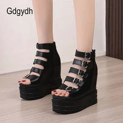 Gdgydh Goth Style Women's Platform Sandals Buckle Straps Open Toe High Heels Fashion Dress Pumps Wedge Heel Back Zipper