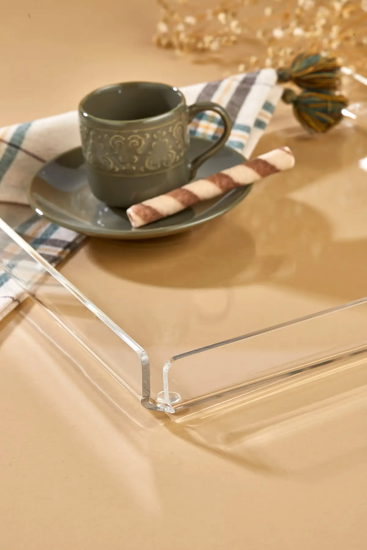 

Clear metrat acrylic acrylic plexi serving serving tray drop corner 25x25cm decorative Premium luxury luxury 2022 tray Tea tray Tea tray