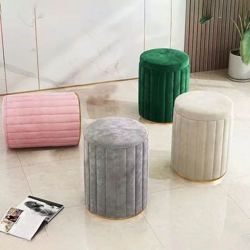 Minimalist for Makeup And Storage Stool for The Bedroom - Round Fabric Chair Trending, Lightweight Luxury with Concealed Storage