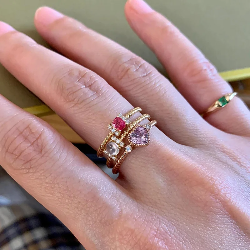 Exquisite Stacking style Retro inlay Diamonds Twists Fine rings for women Purple heart-shaped Ring Adjustable Daily Jewelry