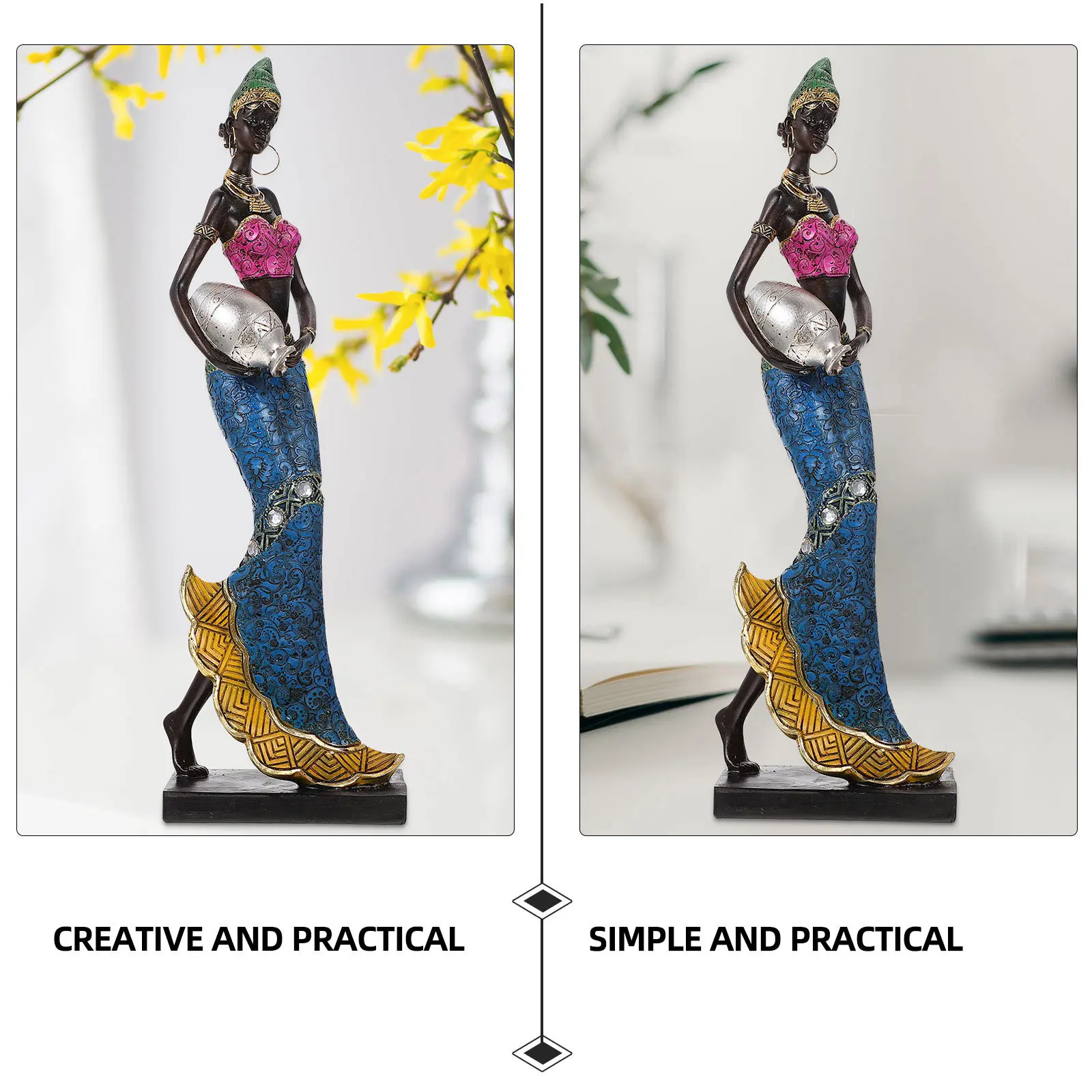 

1Pcs African Lady Statue Resin Craft Smooth Lines Decoration for Home Office Festival Desktop Adornment