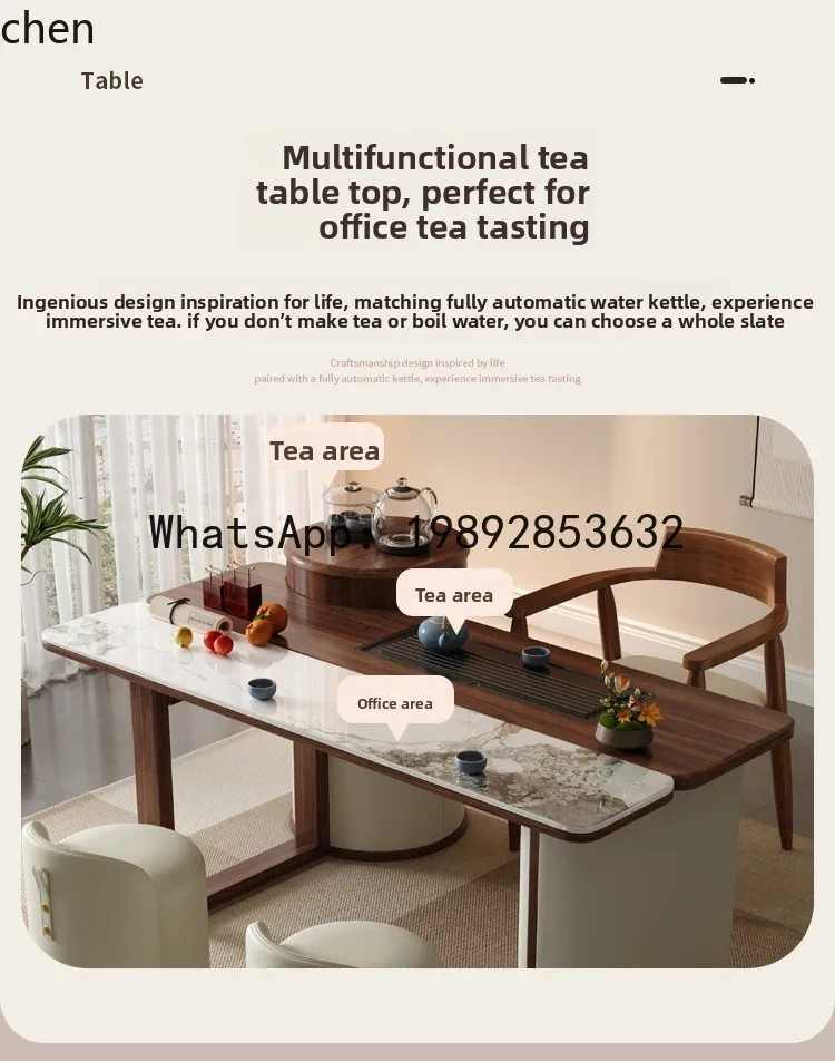 

Home Balcony Tea Table Black Walnut Slate Solid Wood Tea Table and Chair