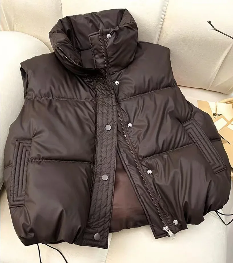 2024 Autumn Winter Warm Waistcoat Ladies Sleeveless Stand Collar Down Cotton Coats Women Outerwear Casual Puffer Vest Jacket