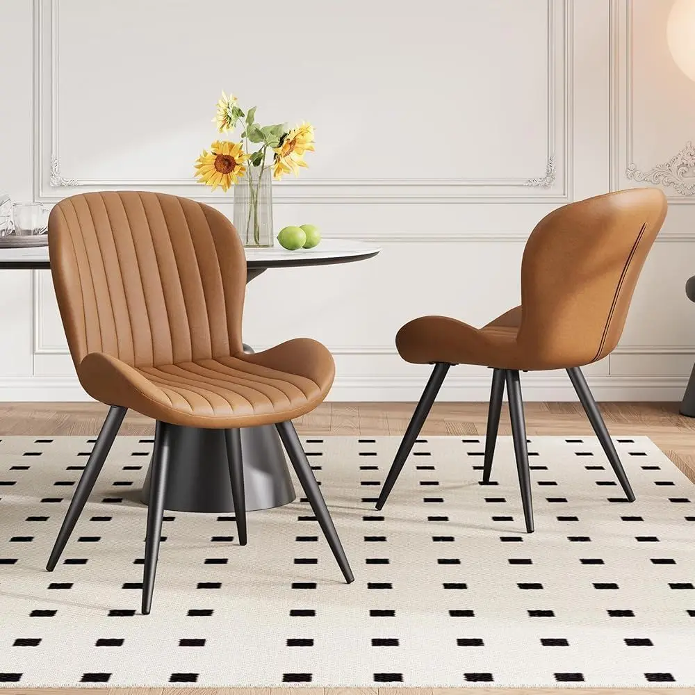 

Set of 2 Fabric Upholstered Dining Chairs with Thick Cushions and Metal Legs, Armless Back, Suitable for Dining Room, Kitchen, a